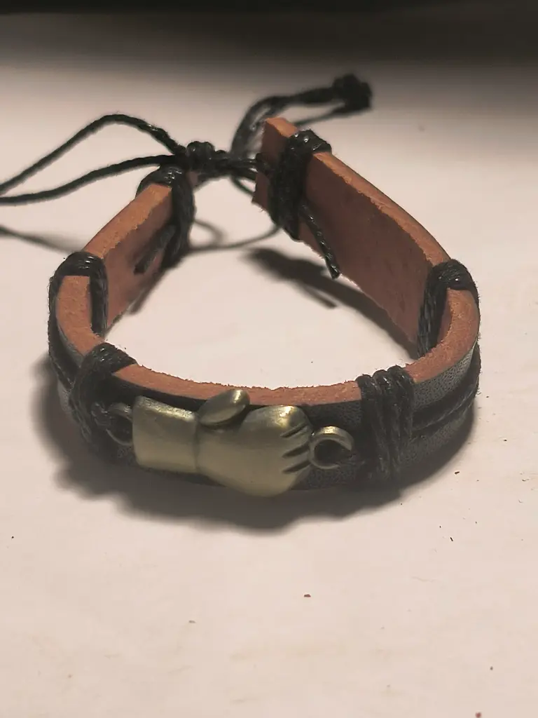Adjustable Threaded Fist Leather Bracelet - Unisex