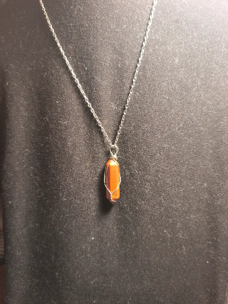 Red Jasper Wire Wrapped Wand Pendant with Chain