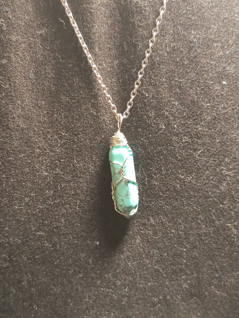 Wire Wrapped Turquoise Point Pendant Necklace