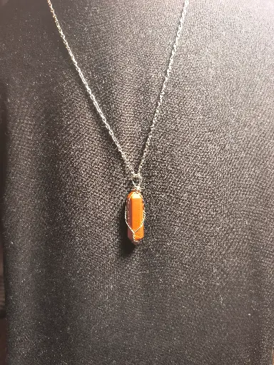 Red Jasper Wire Wrapped Wand Pendant with Chain