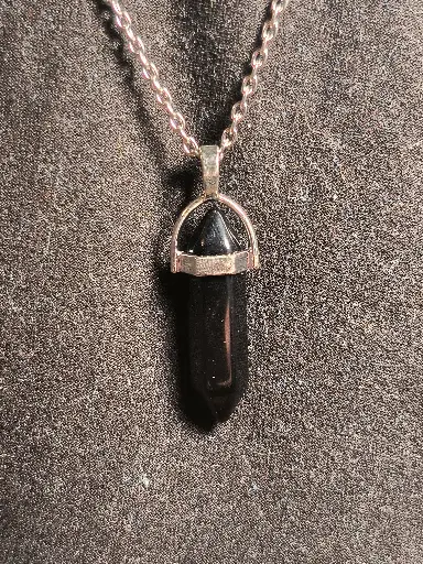Black Obsidian Pure Crystal Double Point Pendant Necklace 